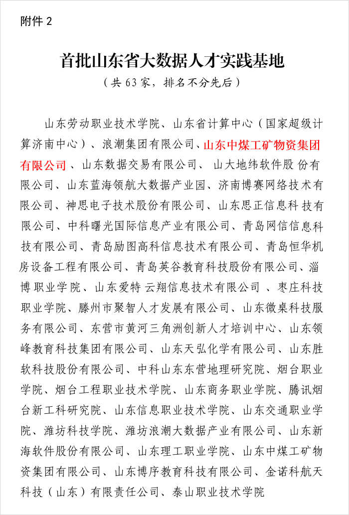 热烈祝贺中煤集团被山东省大数据局评为首批山东省大数据人才实践基地